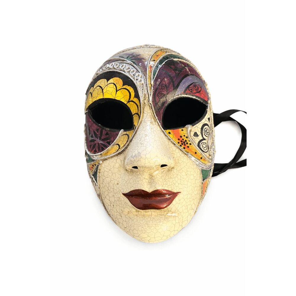 Venetian Style Mask Hand Painted Crackle Finish Masquerade Wall Decor